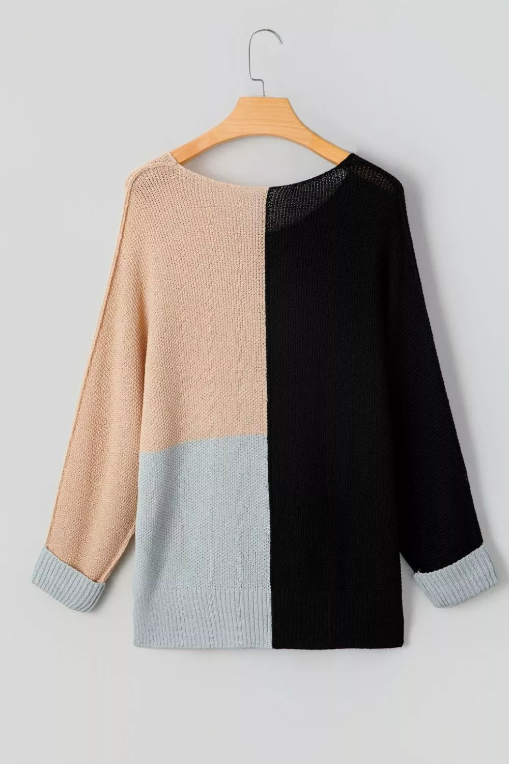 Color Block Knit V Neck Loose Sweater