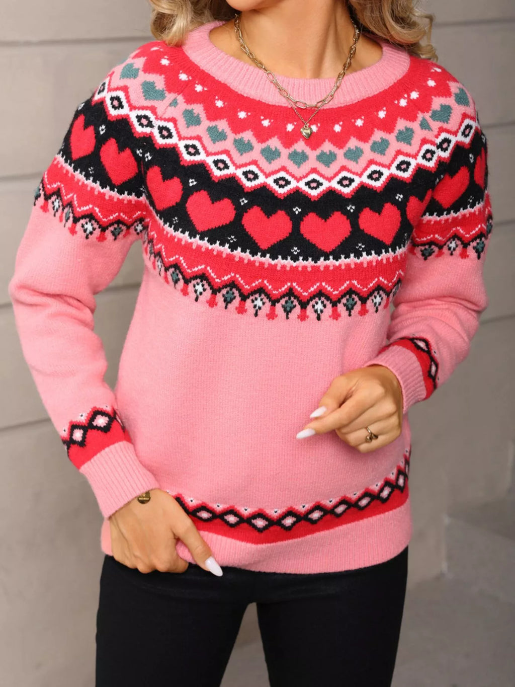 Valentine's Day Heart Pattern Knitted Sweater