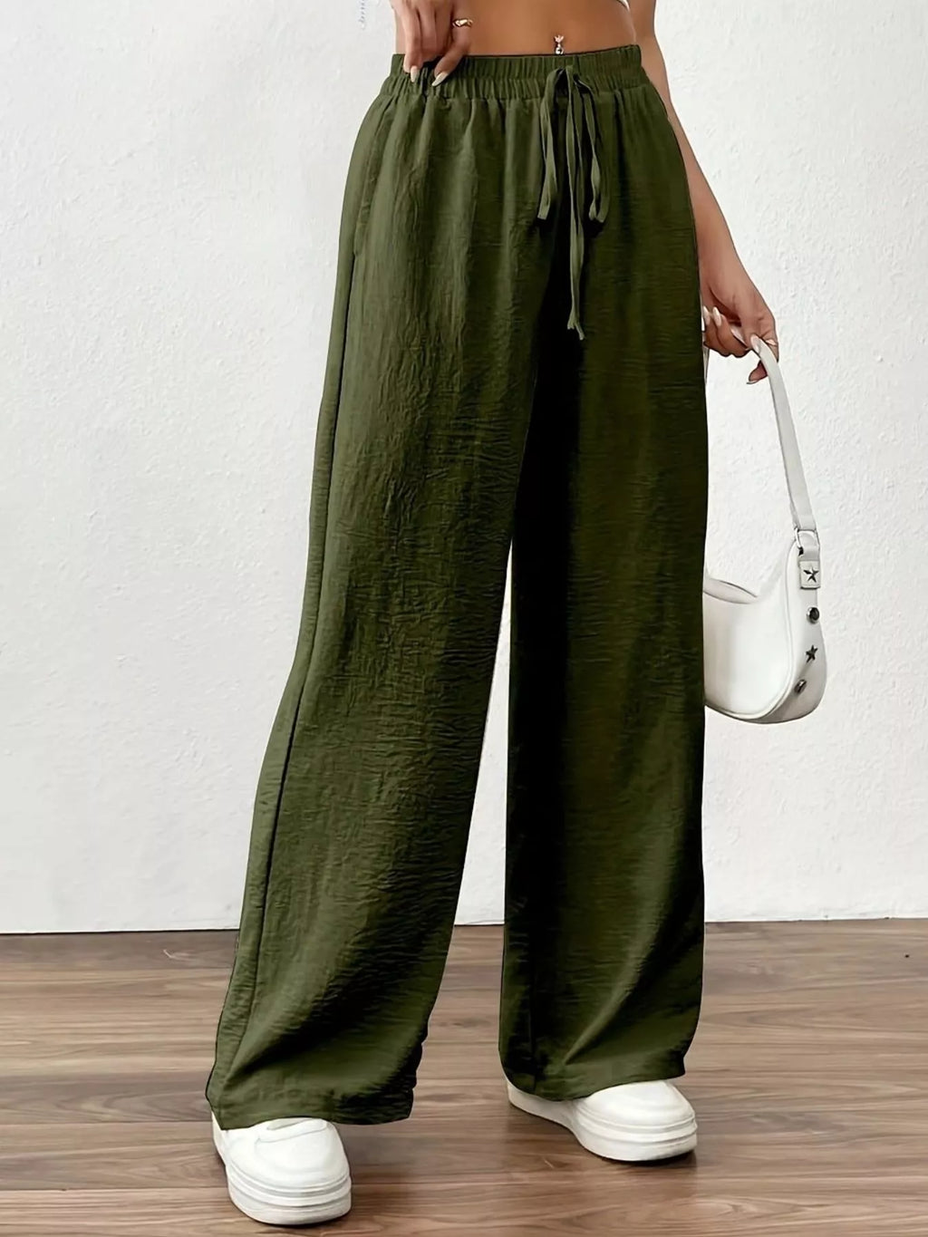 Casual Drawstring Wide Leg Pants