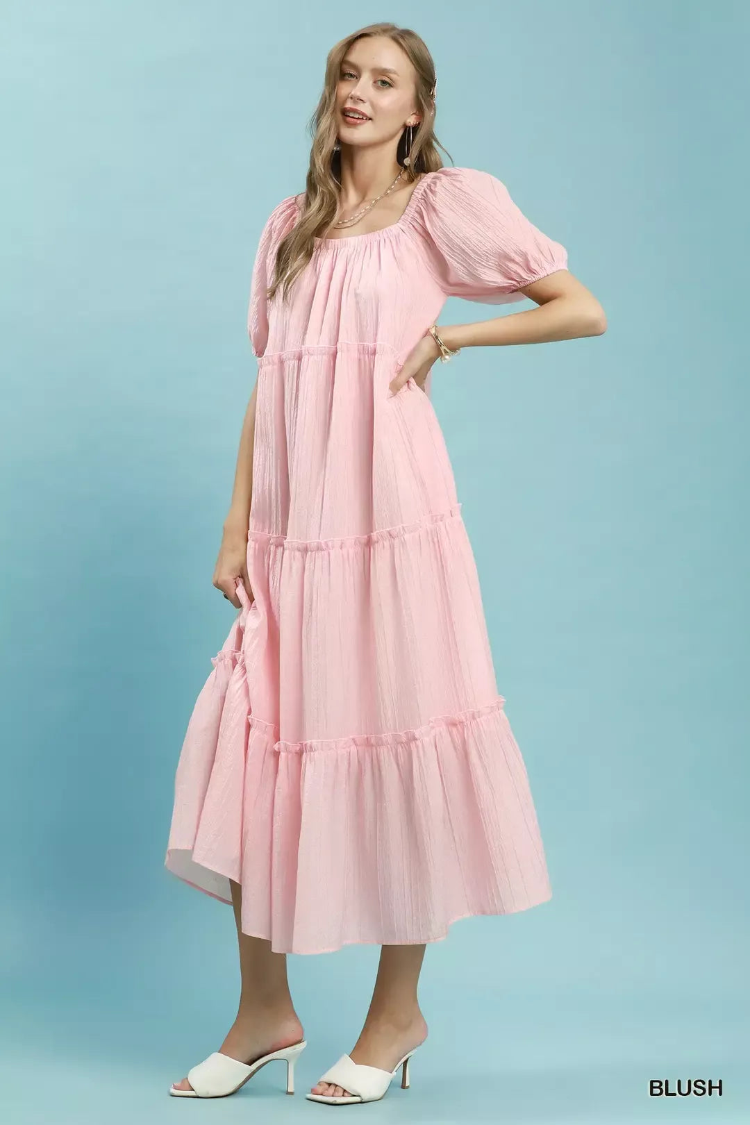 Umgee Textured Tiered Midi Dress
