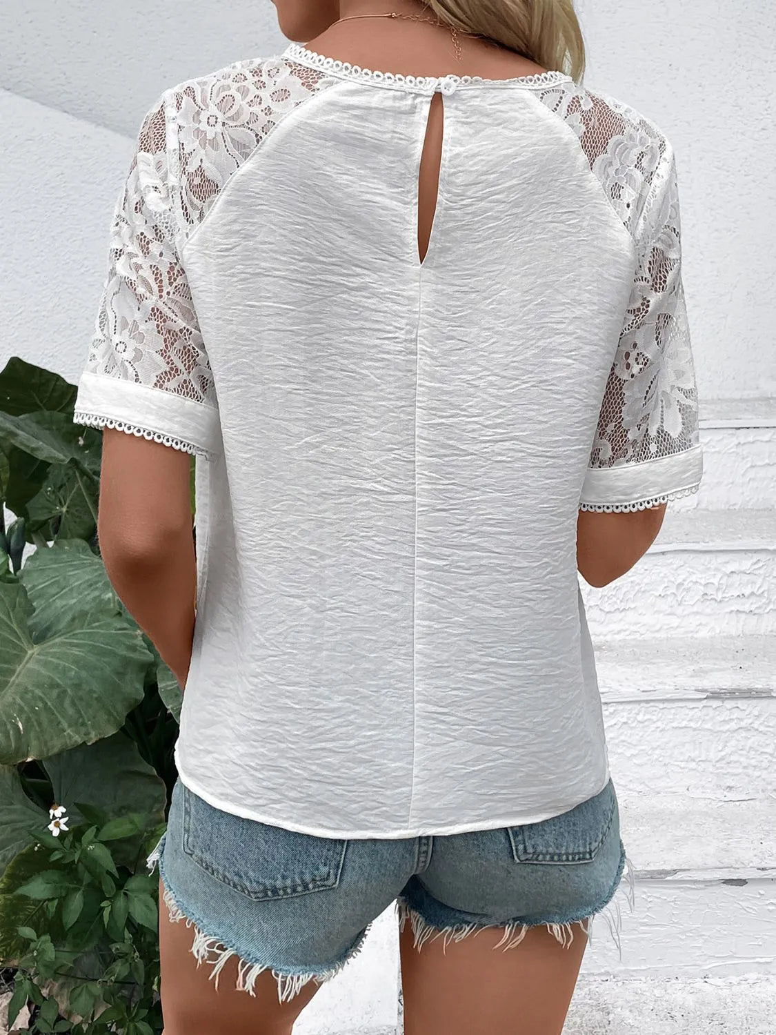 Lace Round Neck Short Sleeve Top