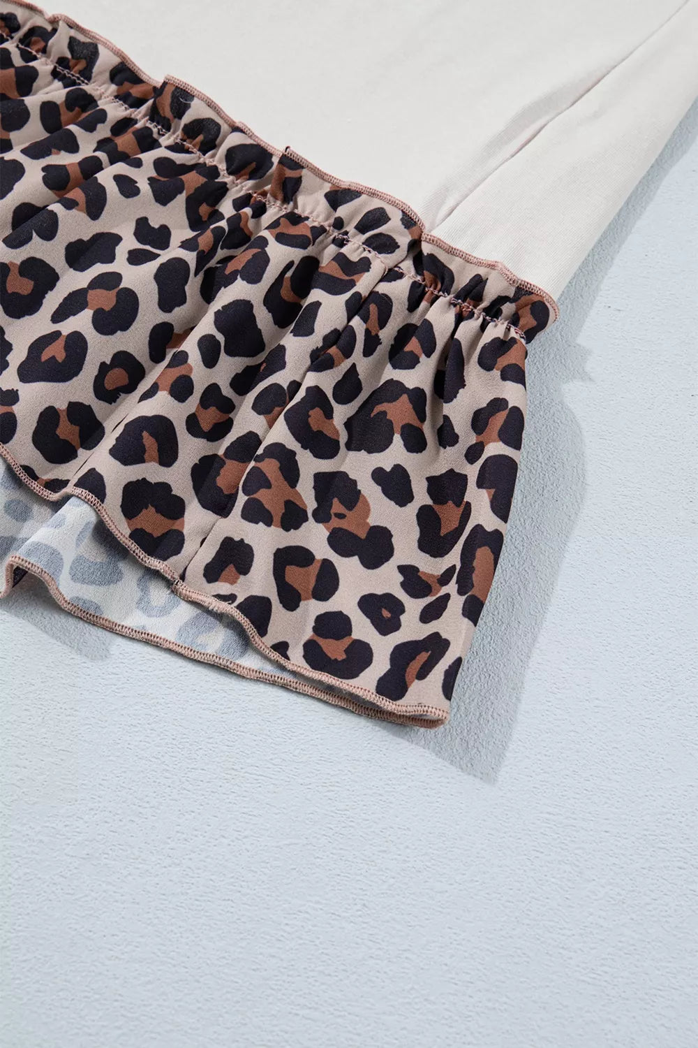 COWGIRL Print Leopard Ruffle Hem Patchwork T Shirt
