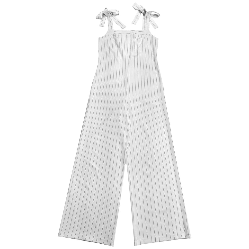 Striped Tie-Shoulder Wide Leg Jumpsuit