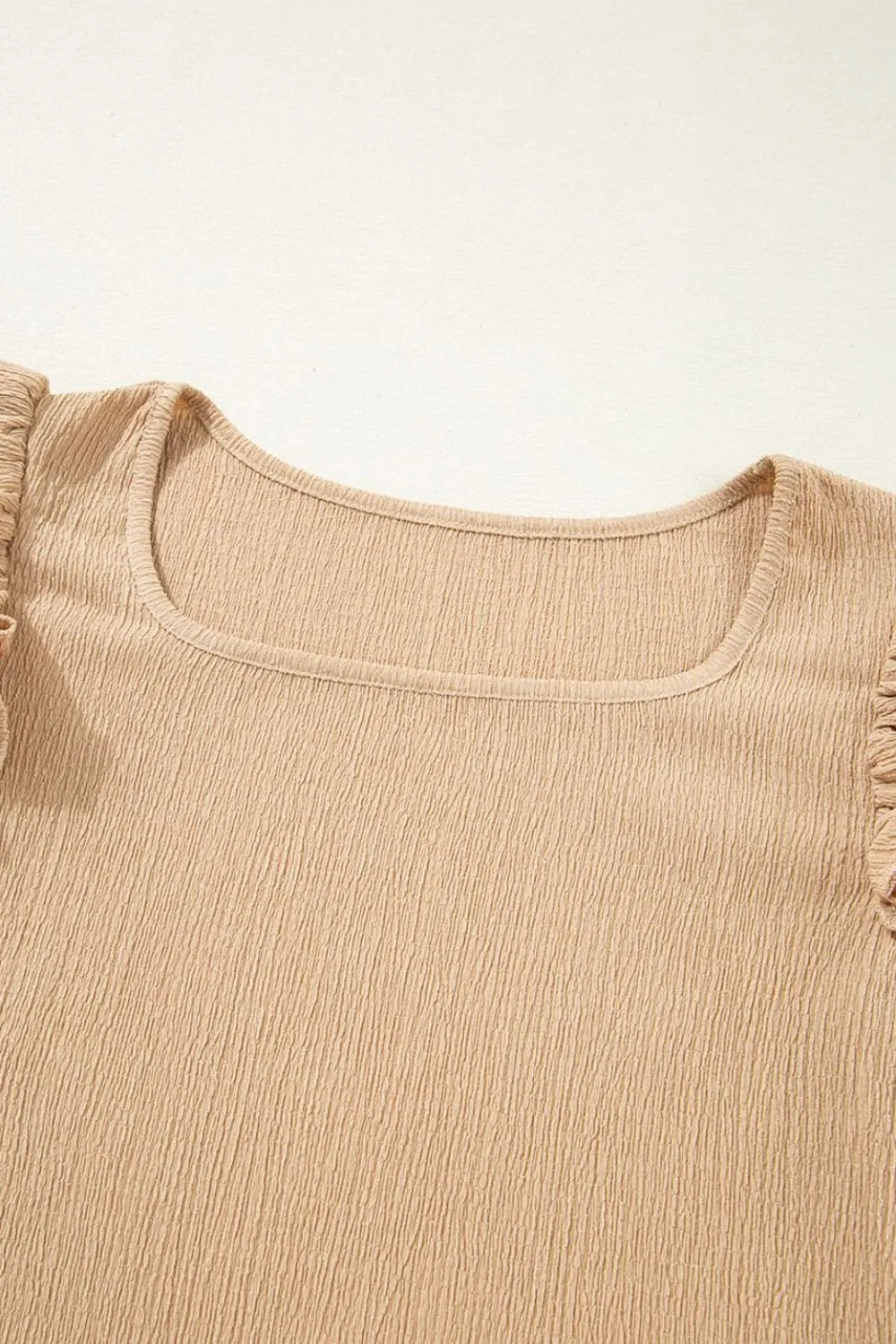 Ruffled Square Neck Textured Cap Sleeve Top