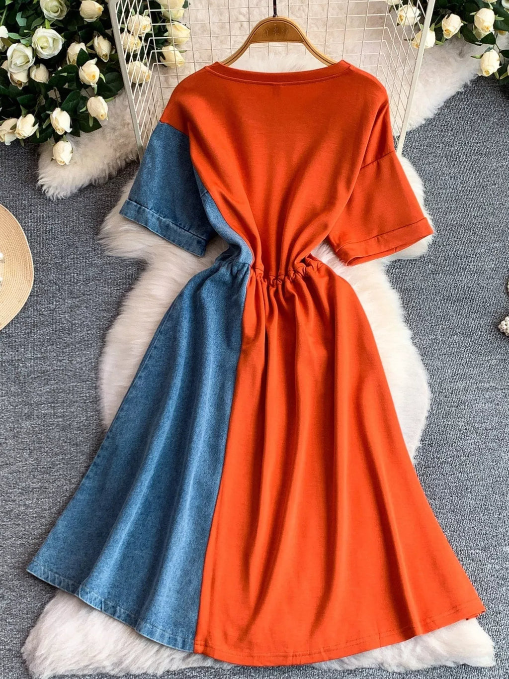 Color Block Short Sleeve Casual Dress