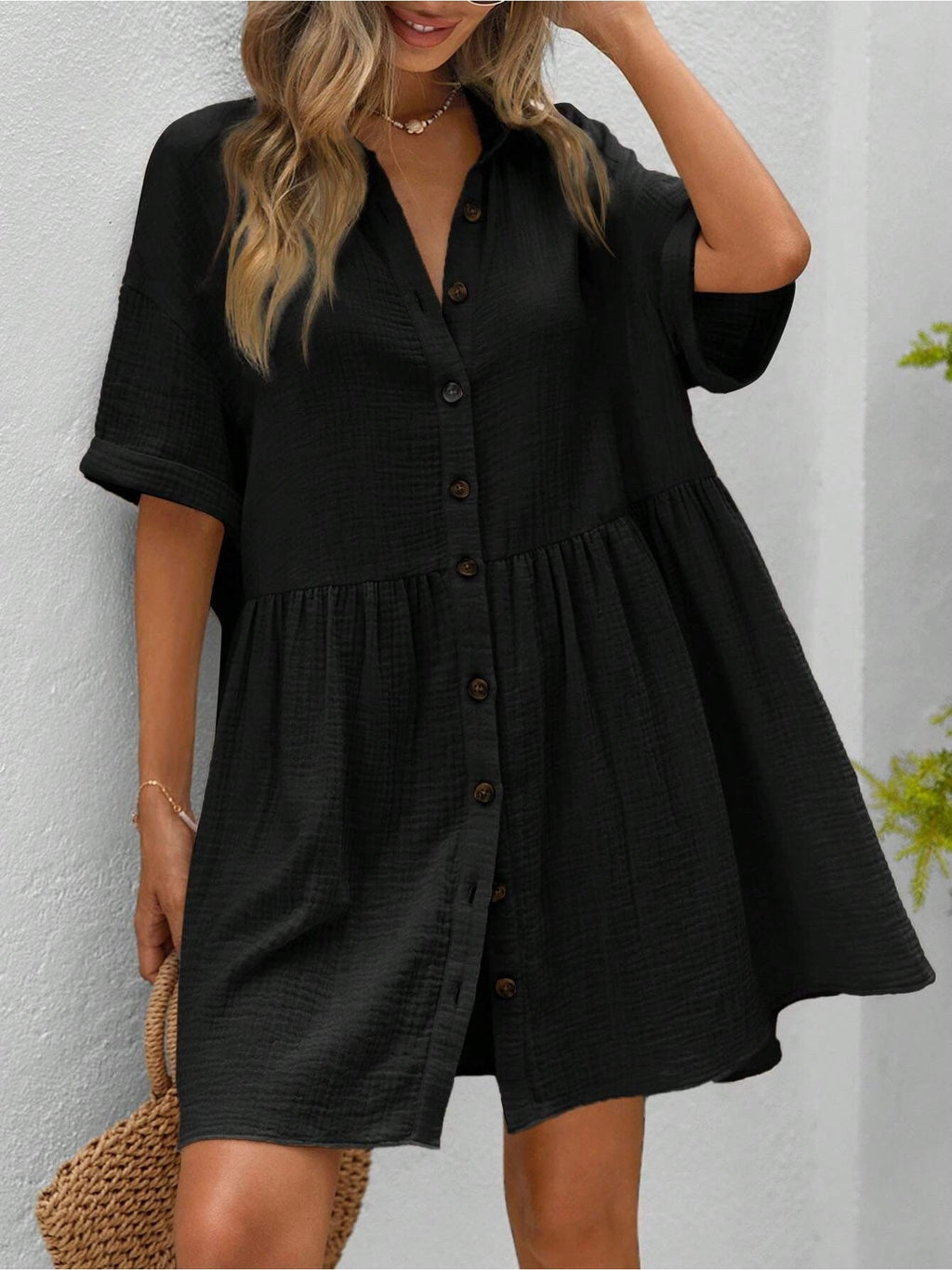 Women’s Ruffle Hem Shirt Dress – Loose Fit Summer Holiday Style