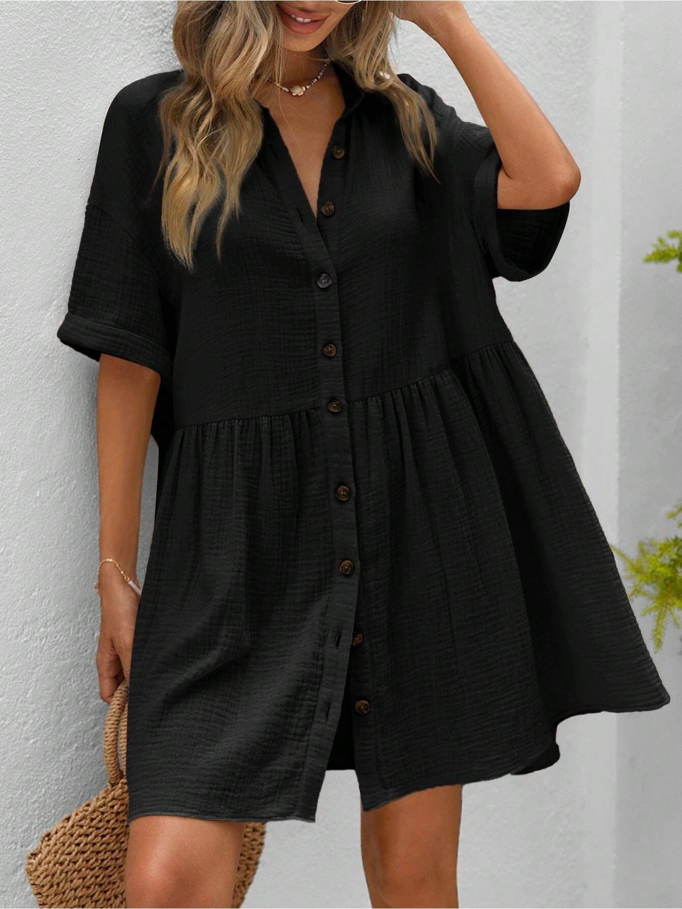 Women’s Ruffle Hem Shirt Dress – Loose Fit Summer Holiday Style