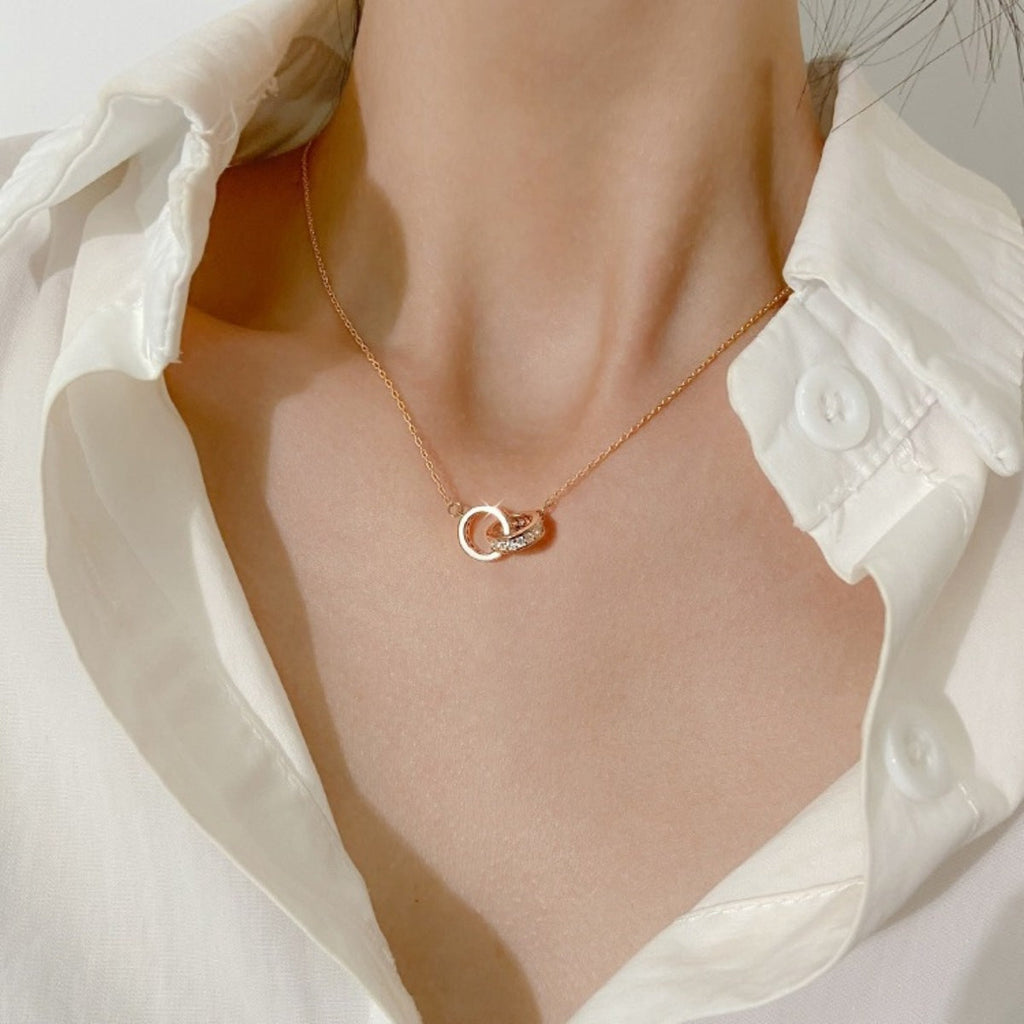 925 Sterling Silver Double Circle Pendant Necklace