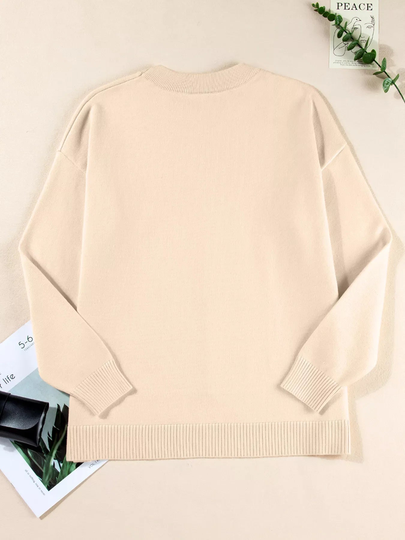 Front Center Seam Drop Shoulder Solid Sweater