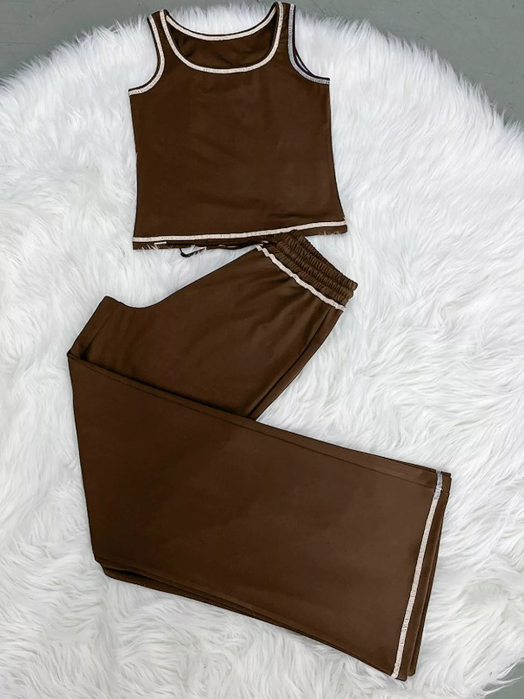 Scoop Neck Tank Top and Drawstring Pants Set