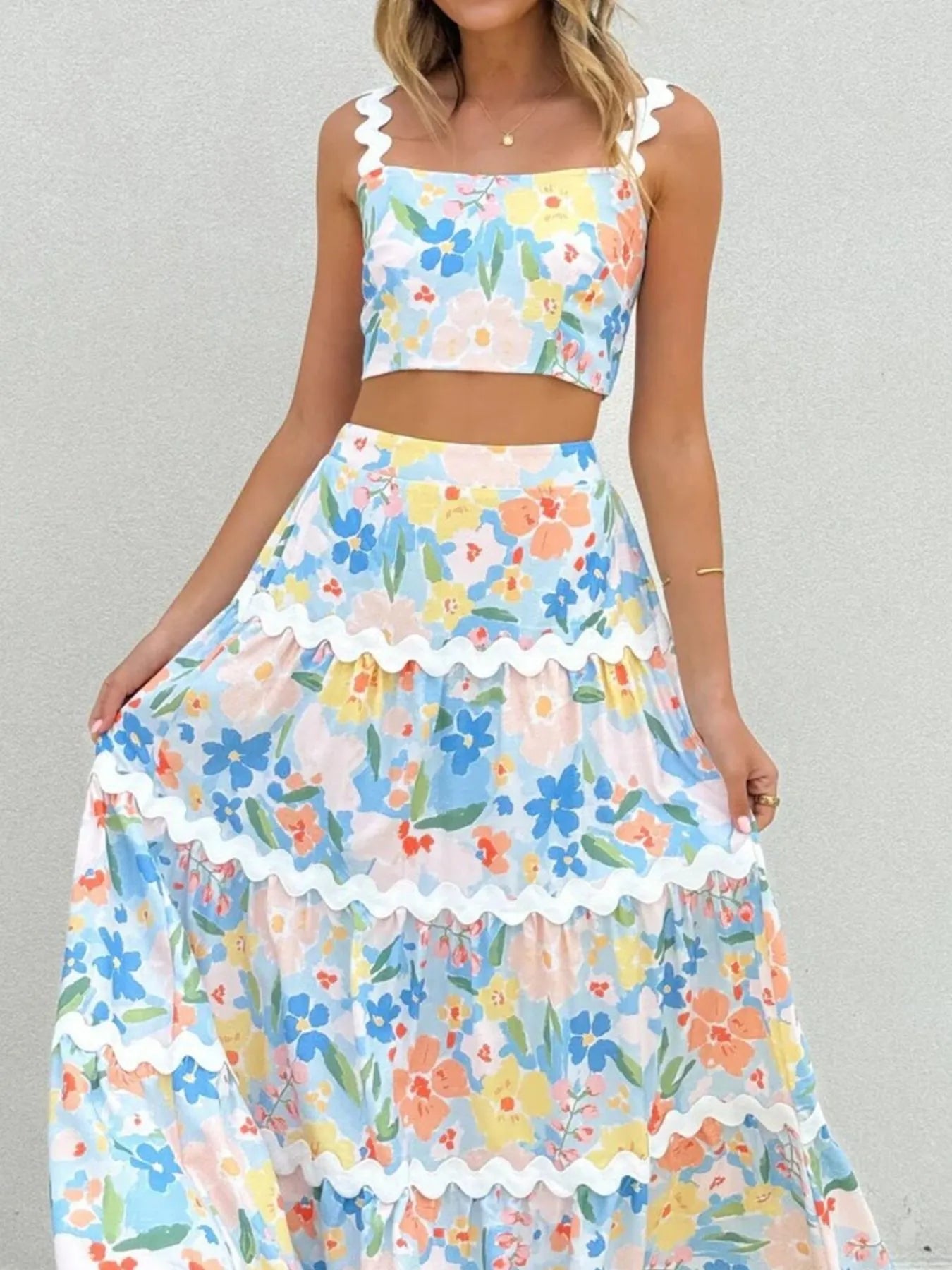 Printed Cami and Maxi Skirt Set