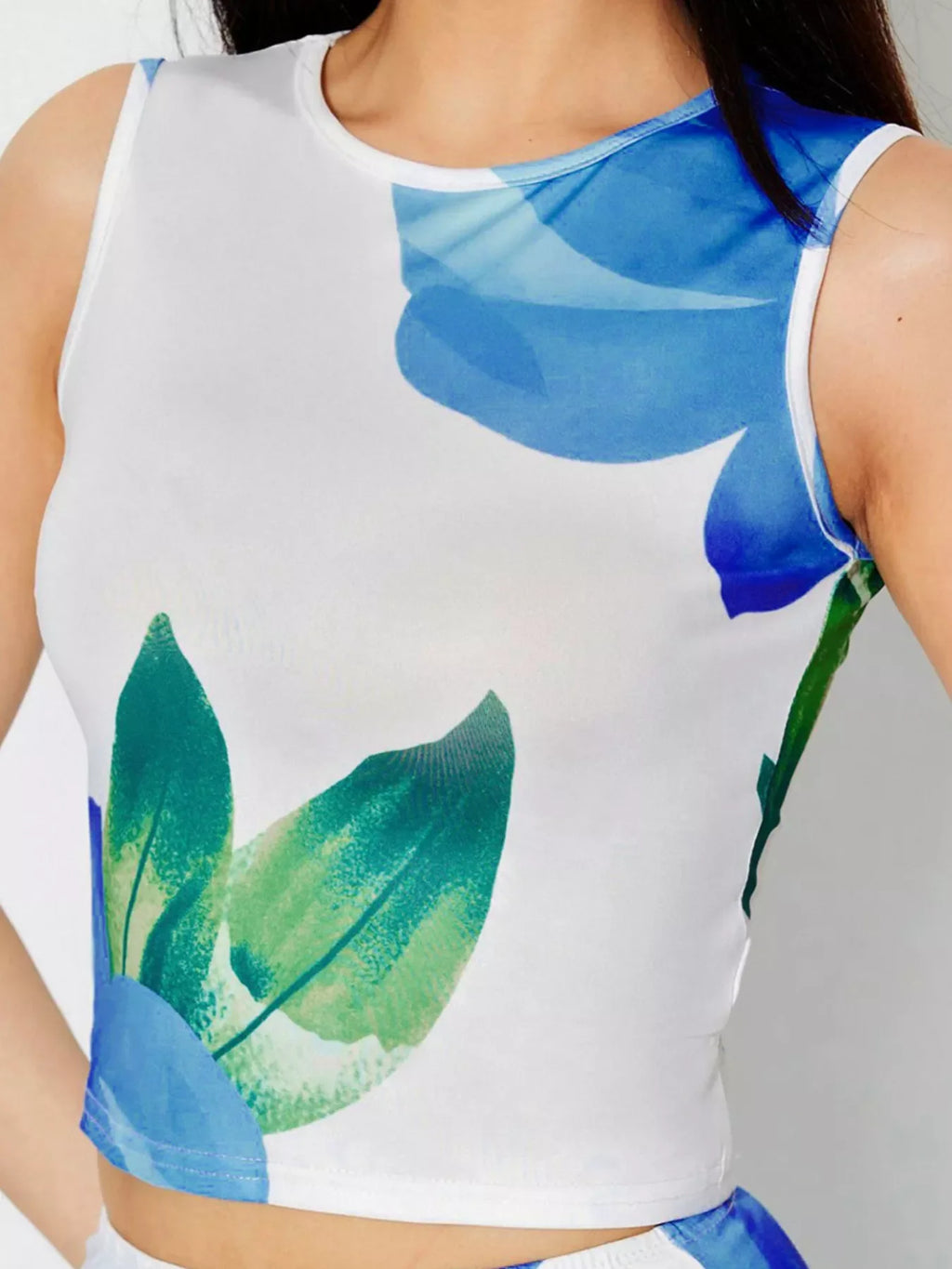 Floral Print Sleeveless Crop Top & Bodycon Maxi Skirt Set