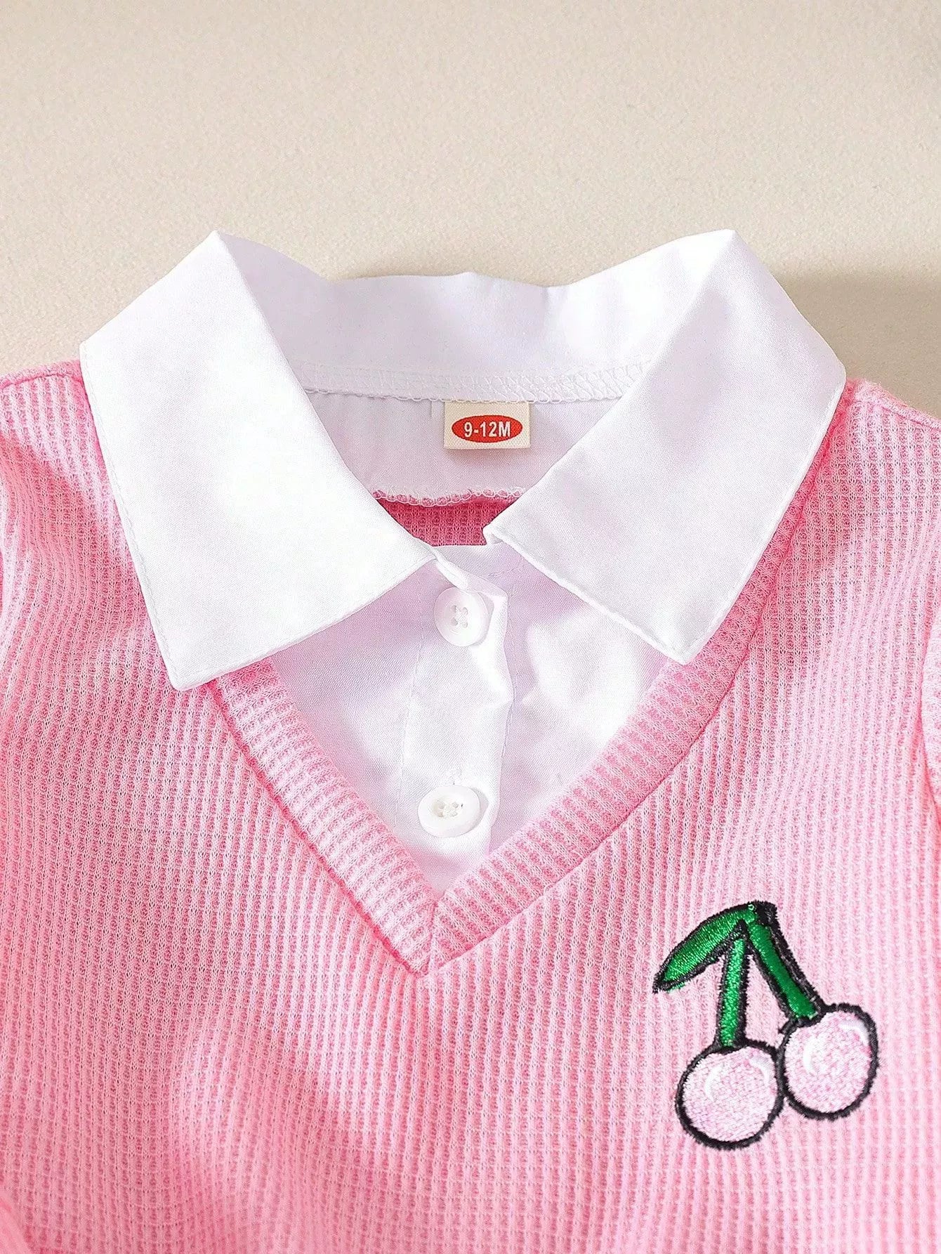 Children's Cherry Embroidered Knit Top and Jeans Set