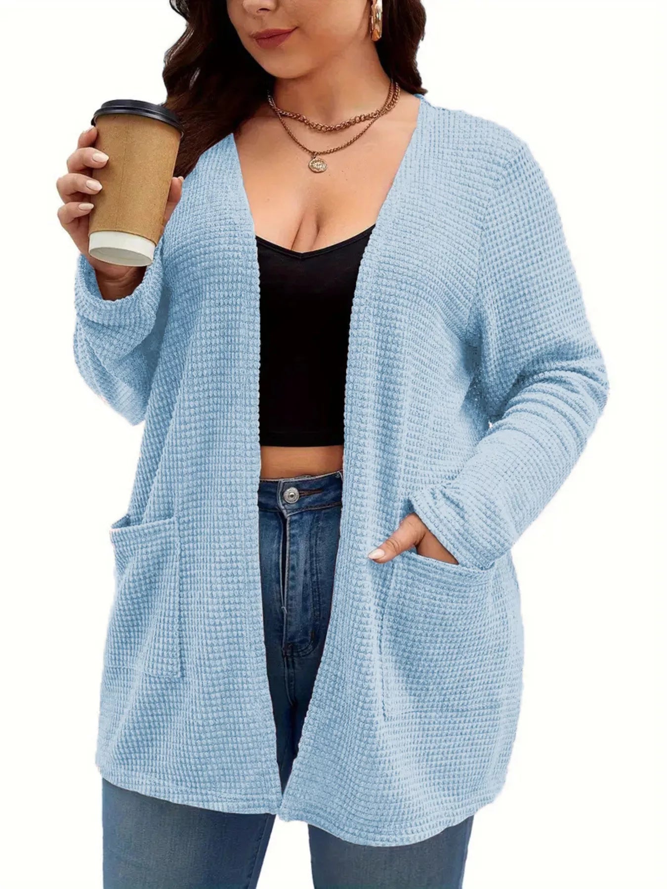 Plus Size Open Front Long Sleeve Knit Cardigan