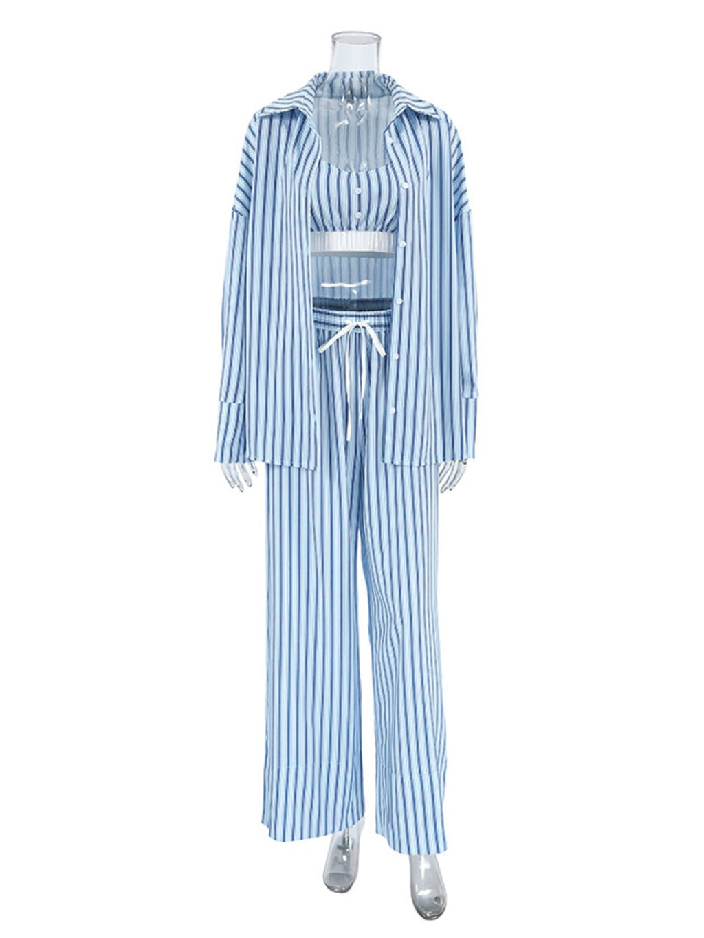 Striped Cami & Shirt and Pants Lounge Set