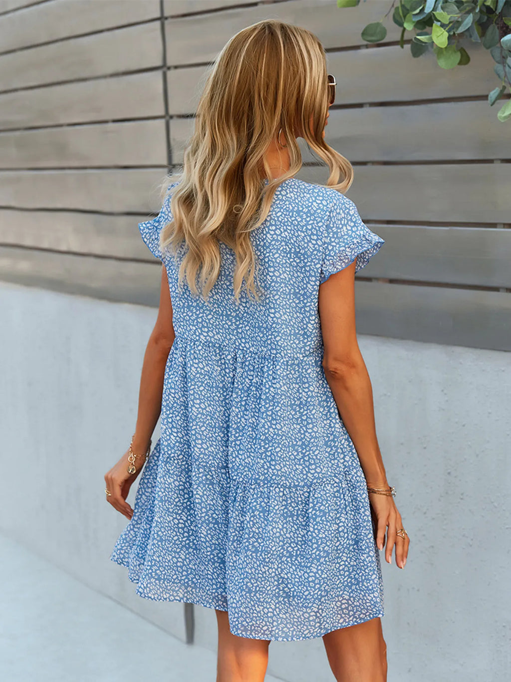 Floral Print V-Neck Ruffle Tiered Summer Mini Dress