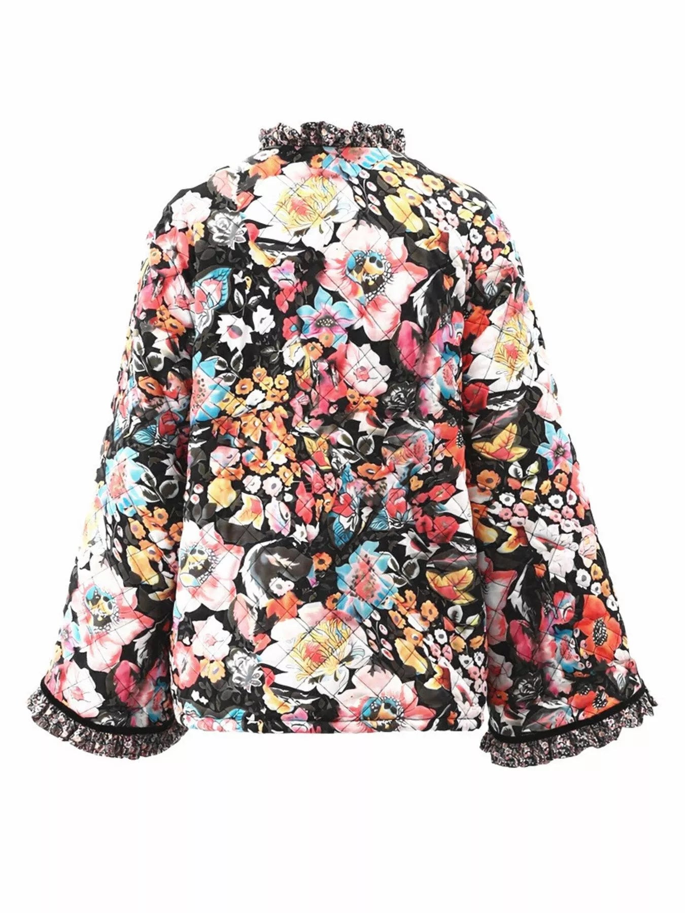 Full Size Floral Print Quilted Sherpa-Lined Jacket Plus Size
