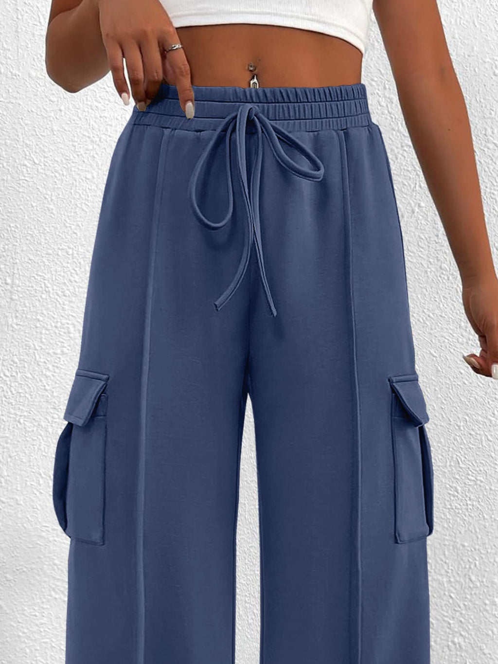 Casual High Waist Cargo Pants with Drawstring