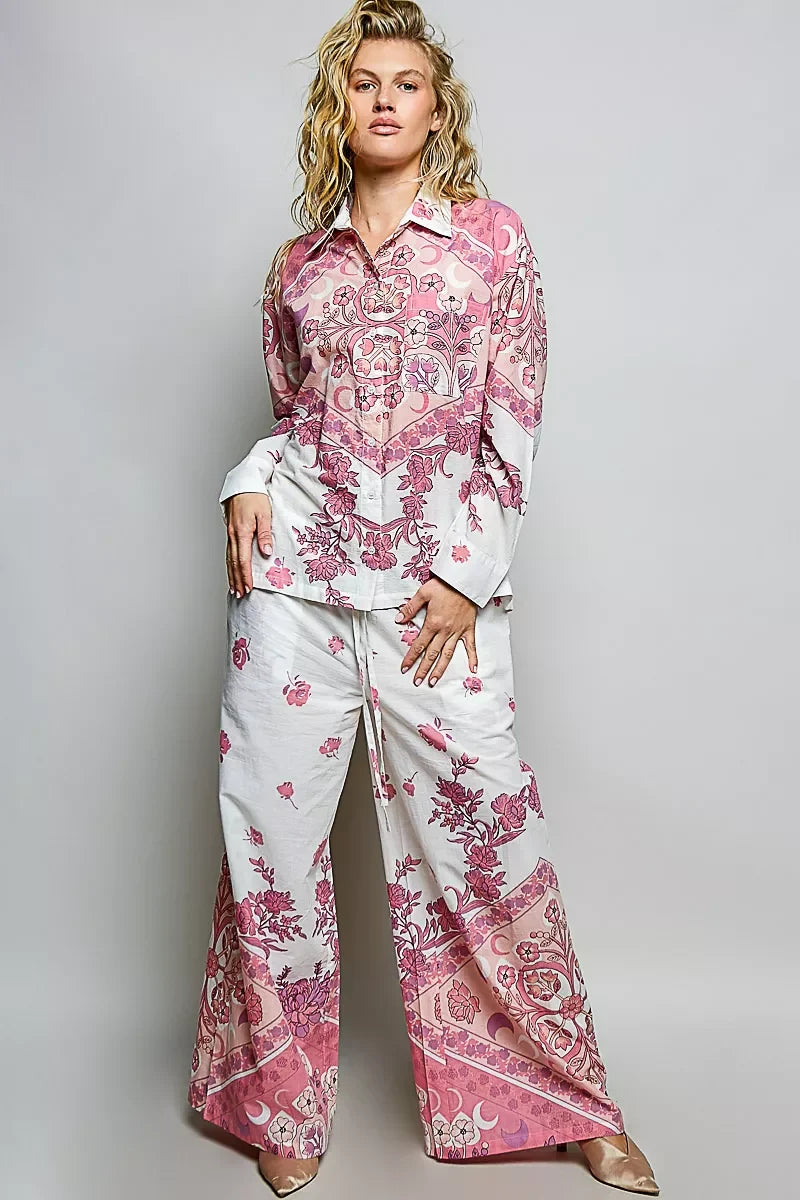 POL Printed Floral Button Down Shirt