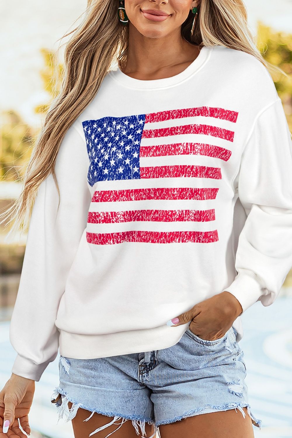 American Flag Round Neck Casual Sweatshirt