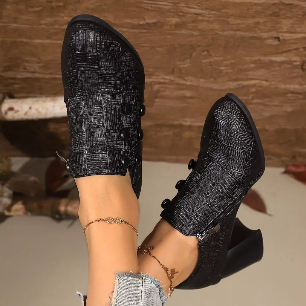 Woven Texture Button Decor Pumps