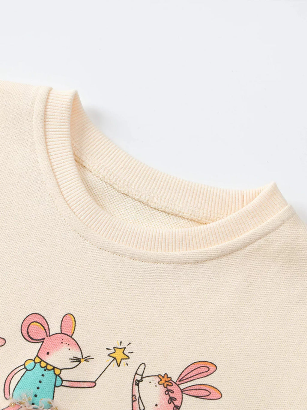 Children's Cartoon Animal Mesh Trim Sweatshirt