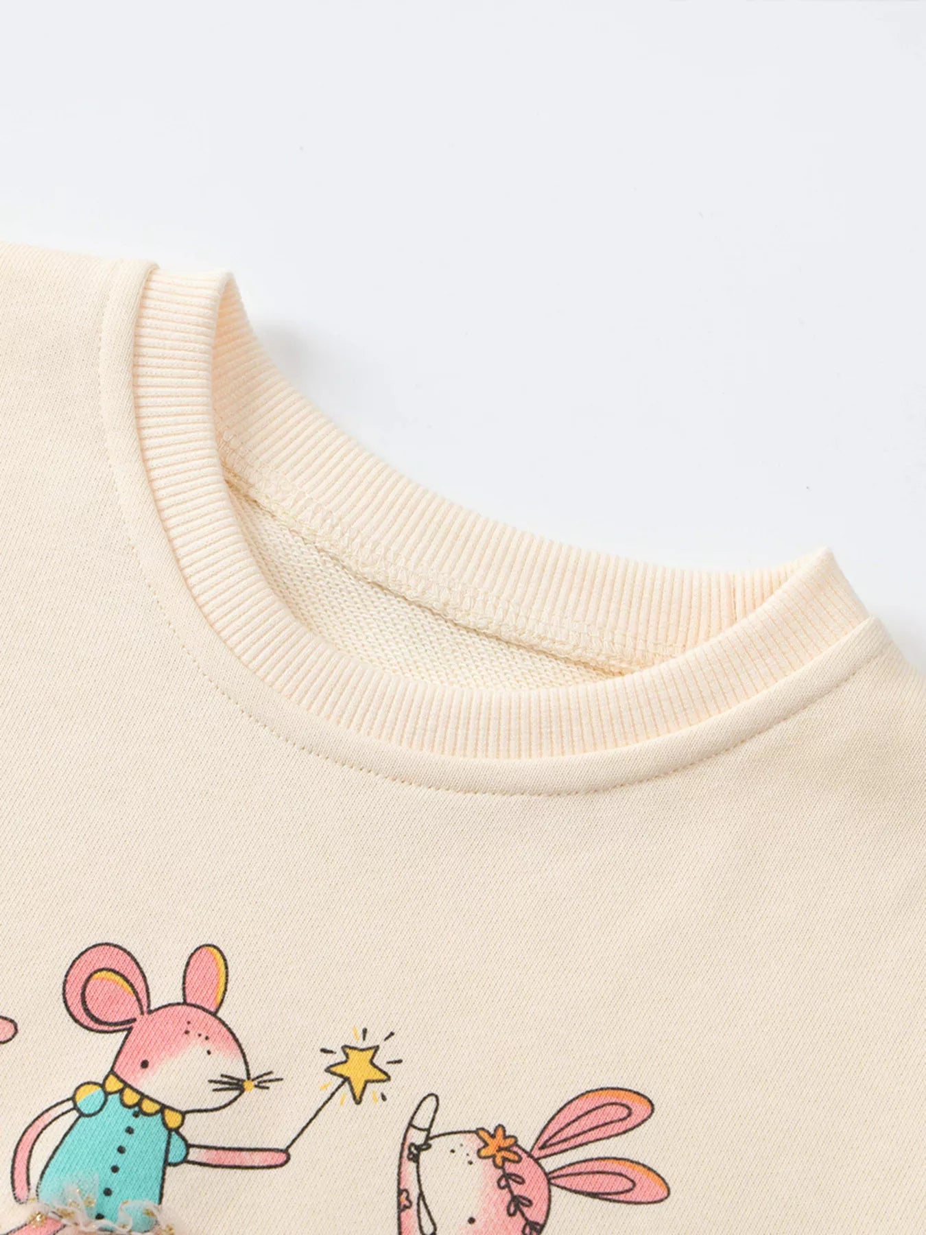 Children's Cartoon Animal Mesh Trim Sweatshirt