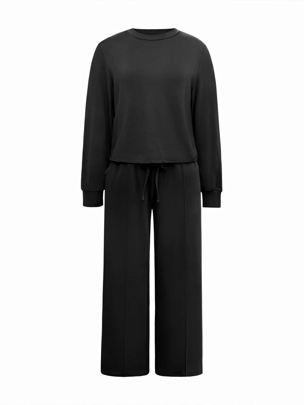 Solid Color Long Sleeve Top & Wide Leg Pants Set