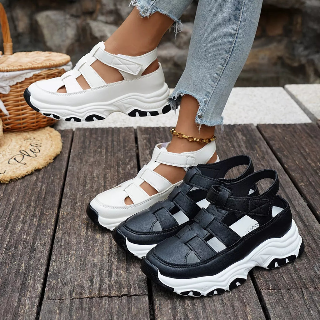 Cutout Round Toe Platform Sandals