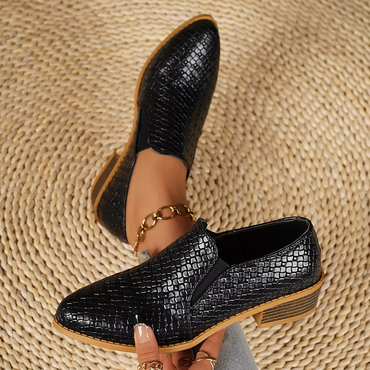 Point Toe Block Heels Loafers