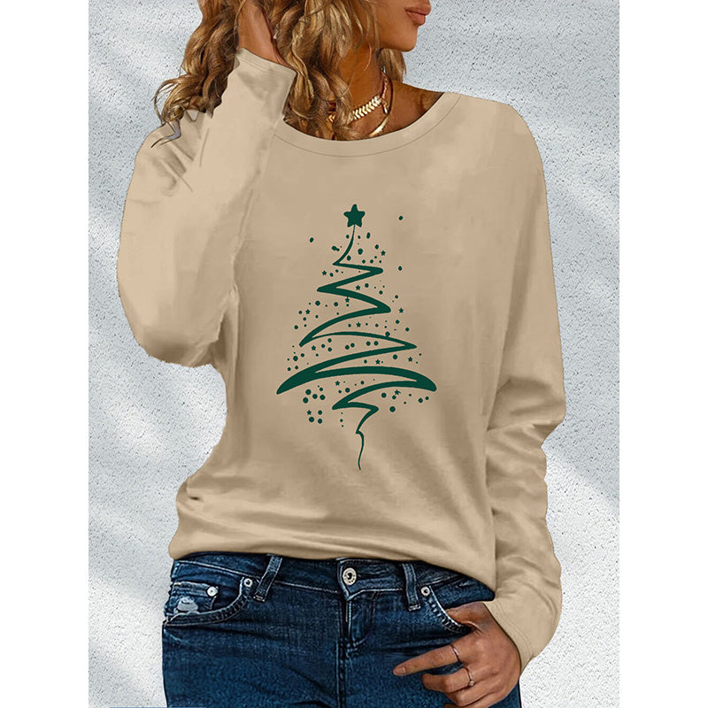 Women’s Long Sleeve Merry Christmas T-Shirt – Cute Christmas Tree Graphic Tee