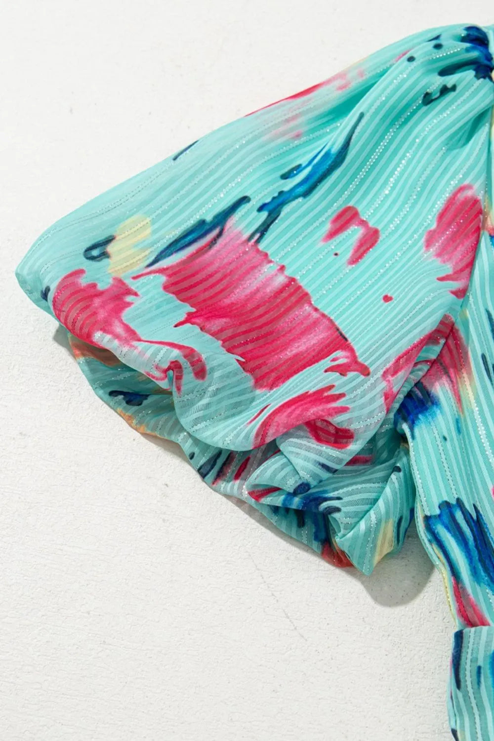 Abstract Print Short Puff Sleeve Tiered Maxi Dress