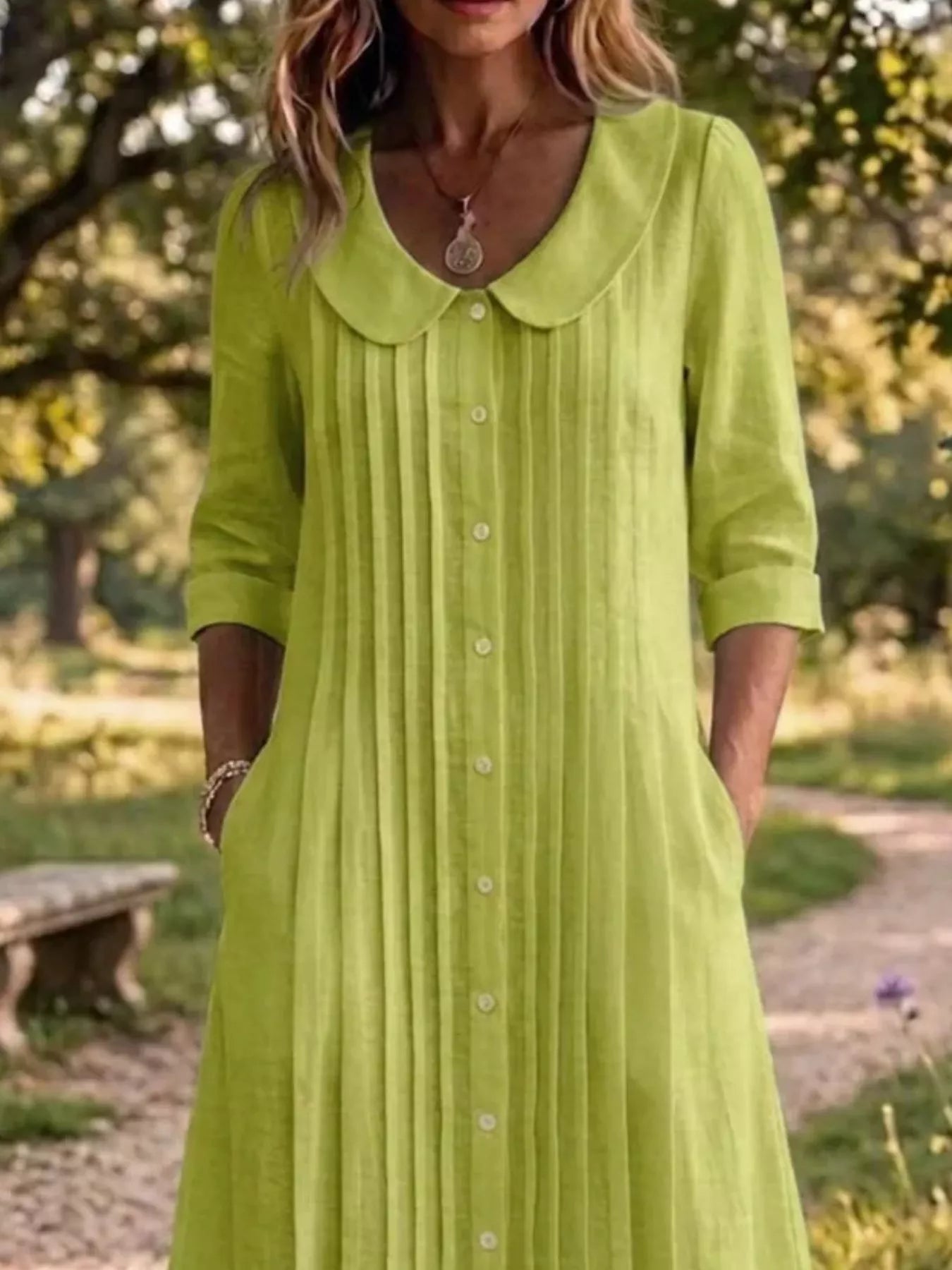 Full Size Peter Pan Collar Button Down Dress Plus Size