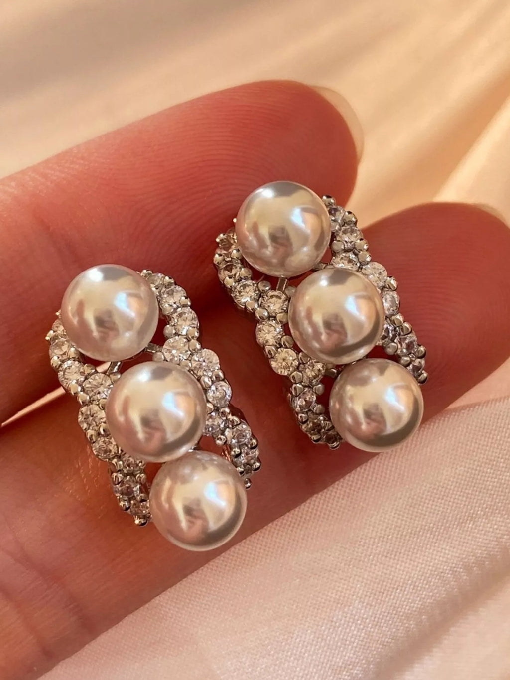 Zircon Triple Pearl Drop Earrings
