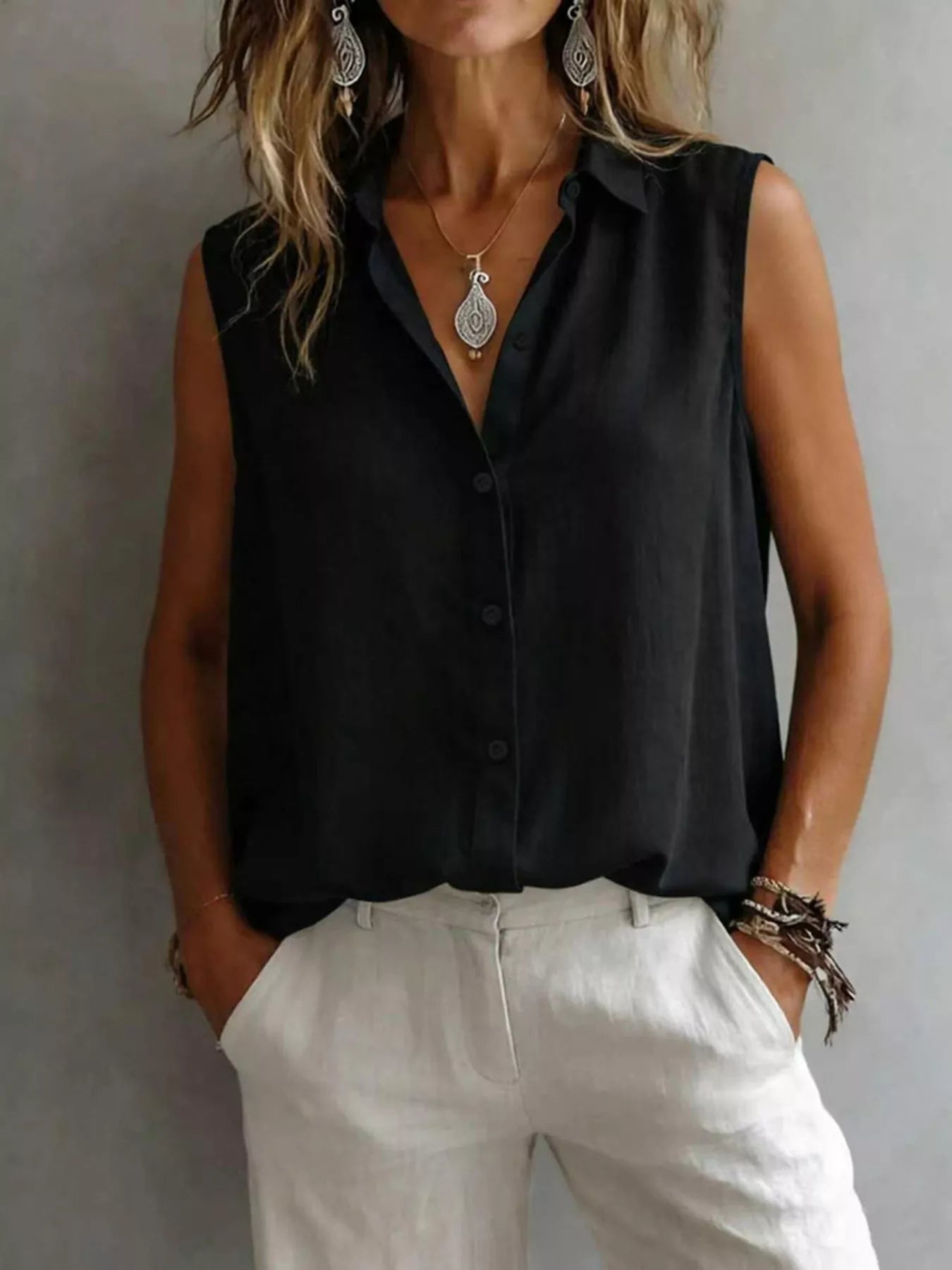Sleeveless Button-Down Shirt