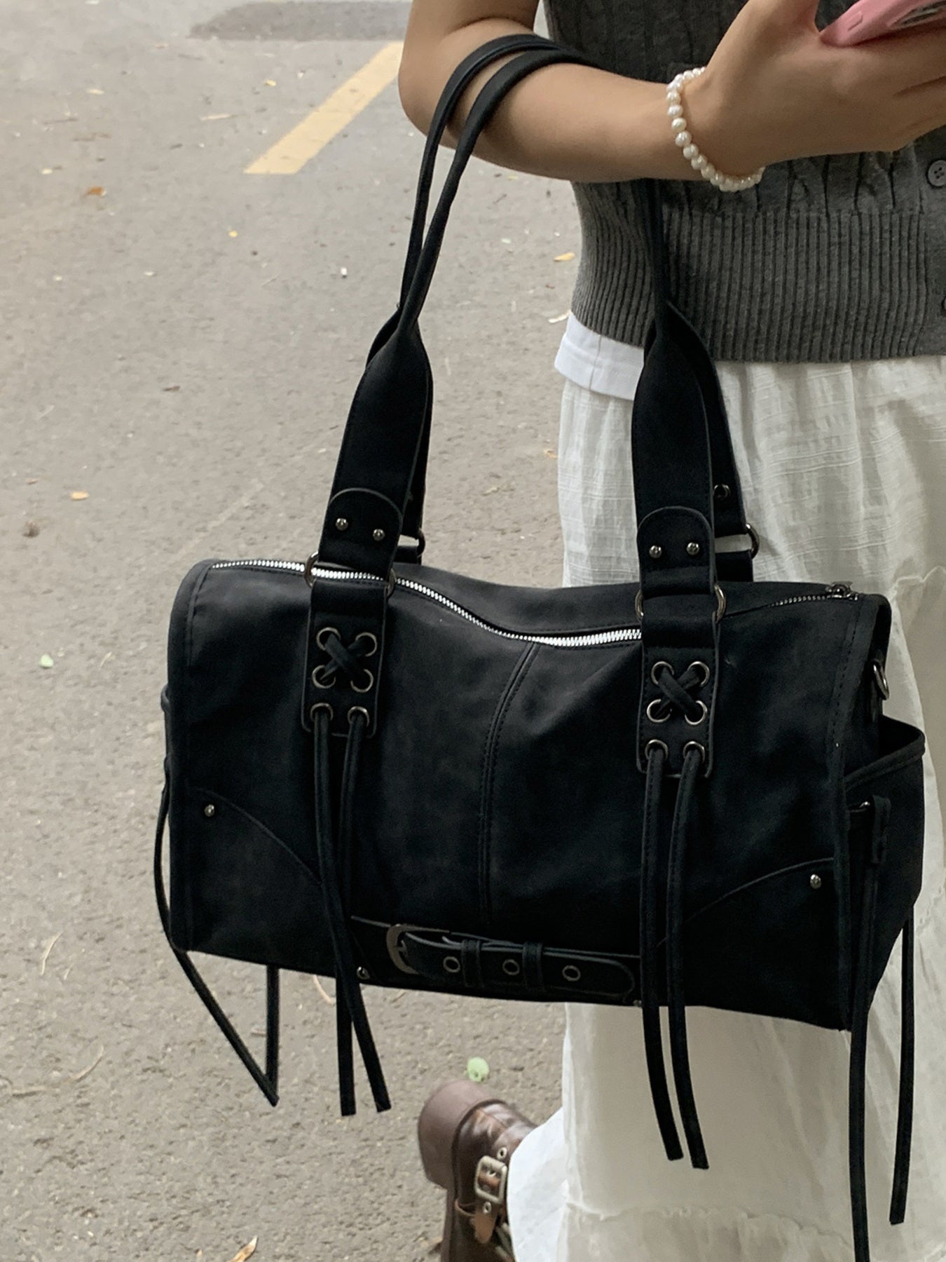 Lace Up Shoulder Bag