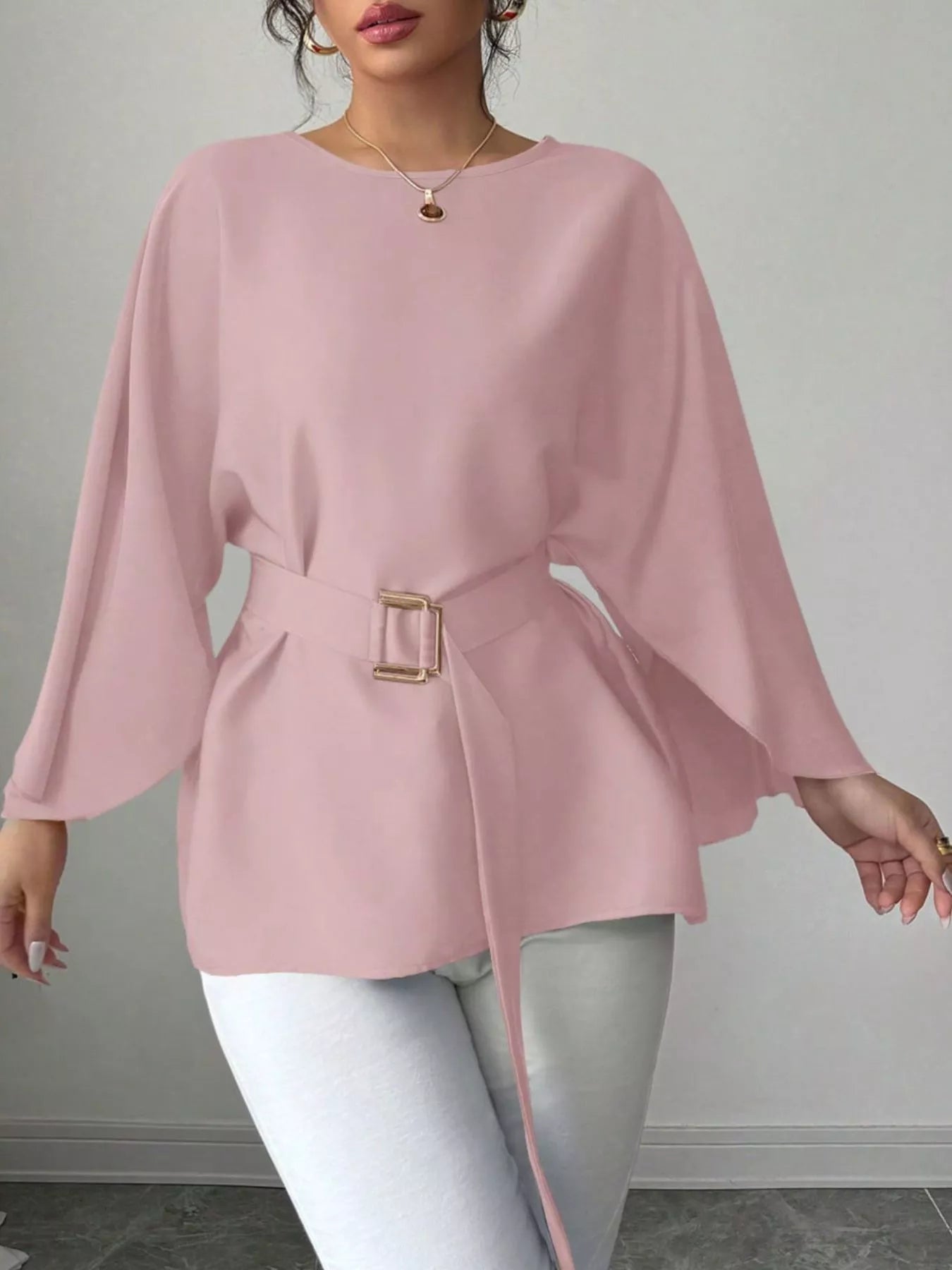 Batwing Sleeve Belted Blouse