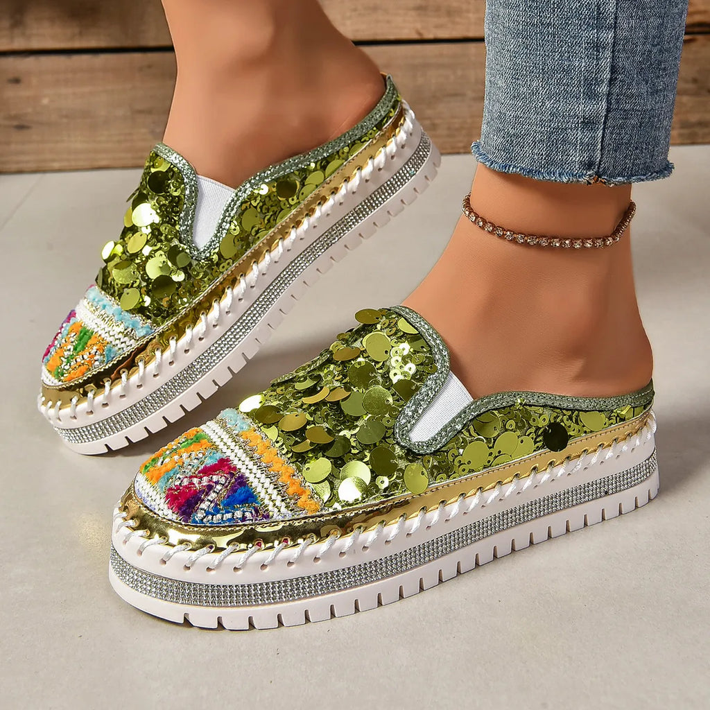 Sequin Round Toe Platform Loafers
