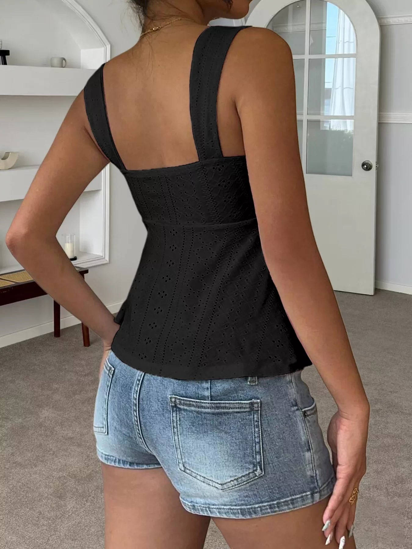 Eyelet Embroidered Drawstring Cami Top