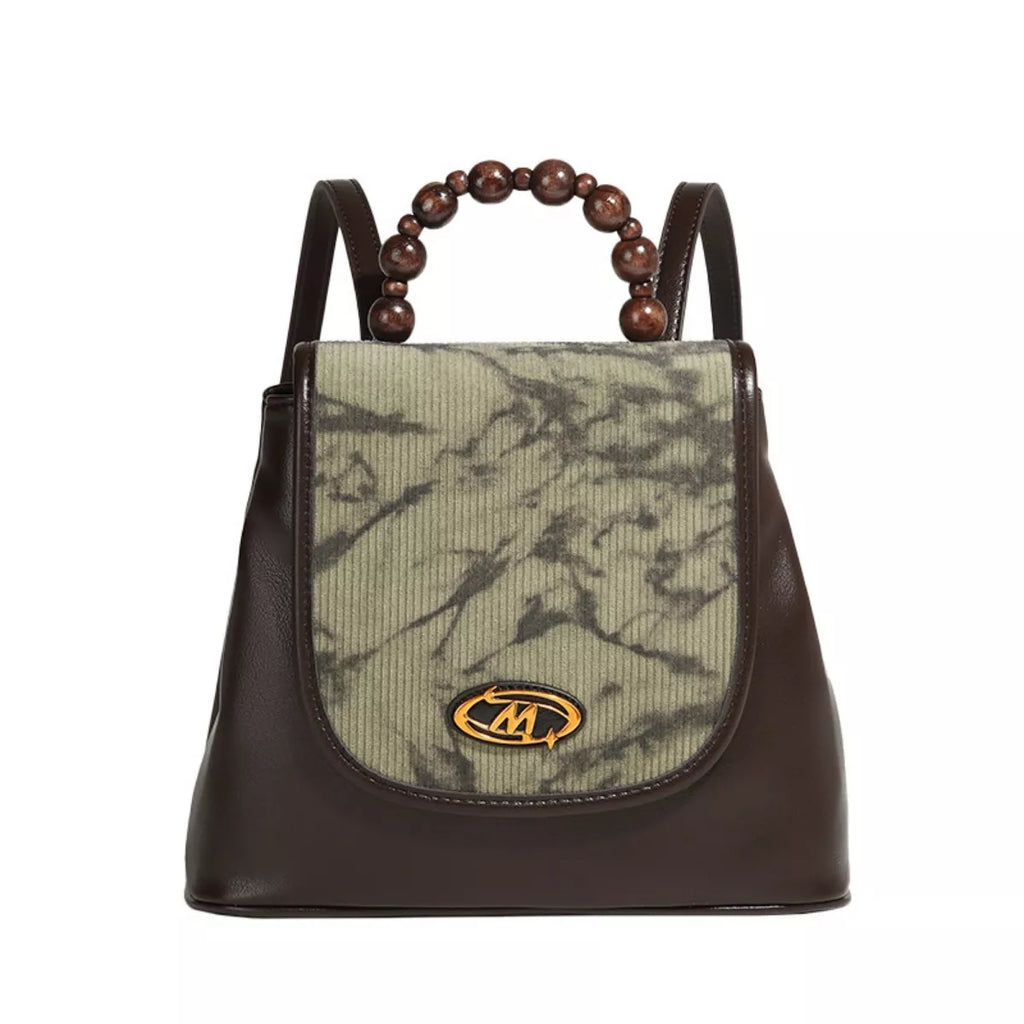 Flap Backpack Bag with Beaded Handle