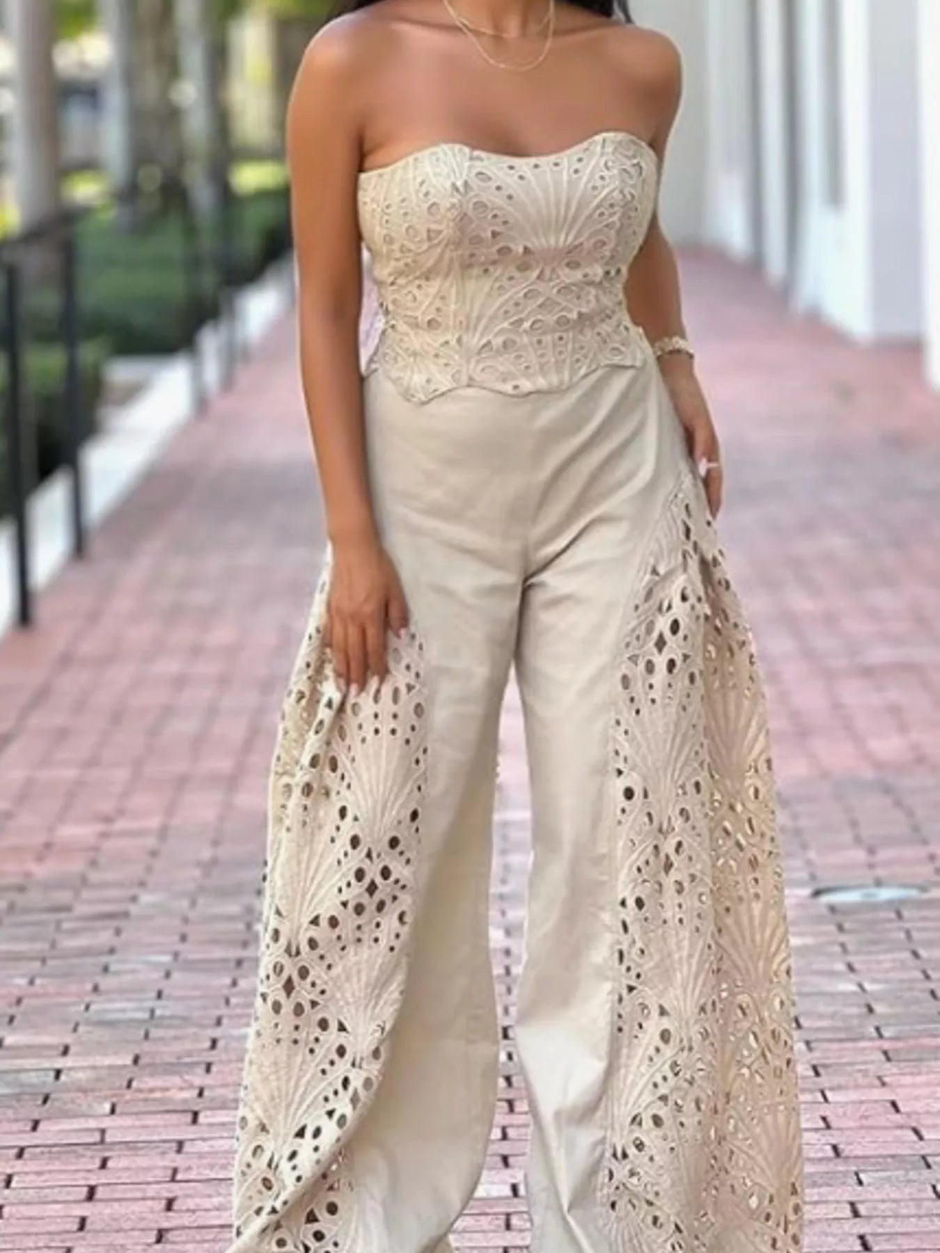 Hollow-Out Tube Top and Pants Two-Piece Set