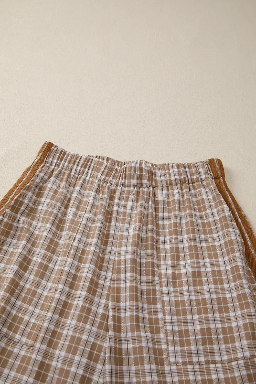Plaid Print Tie Detail Casual Pants