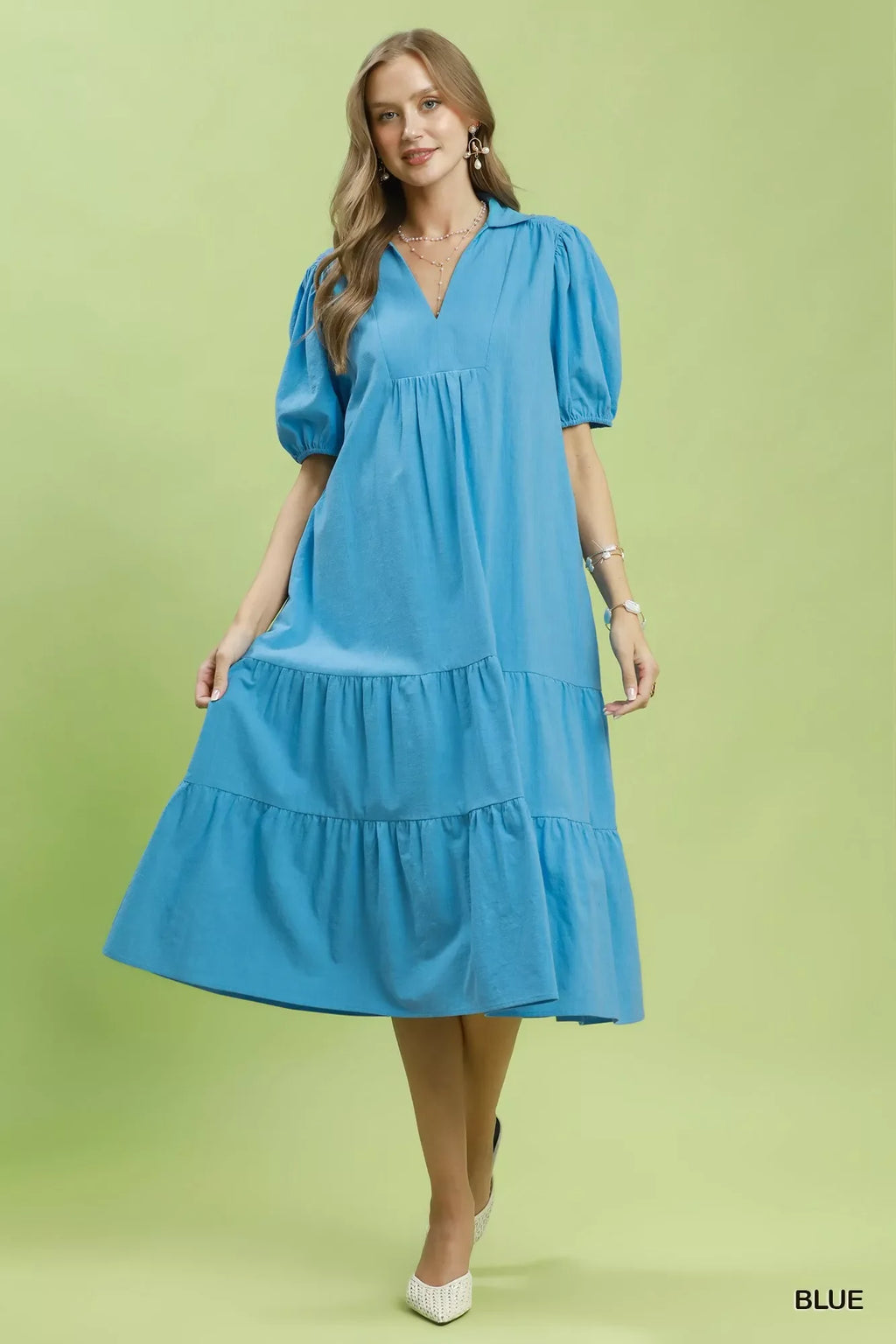 Umgee Solid Tiered Midi Dress