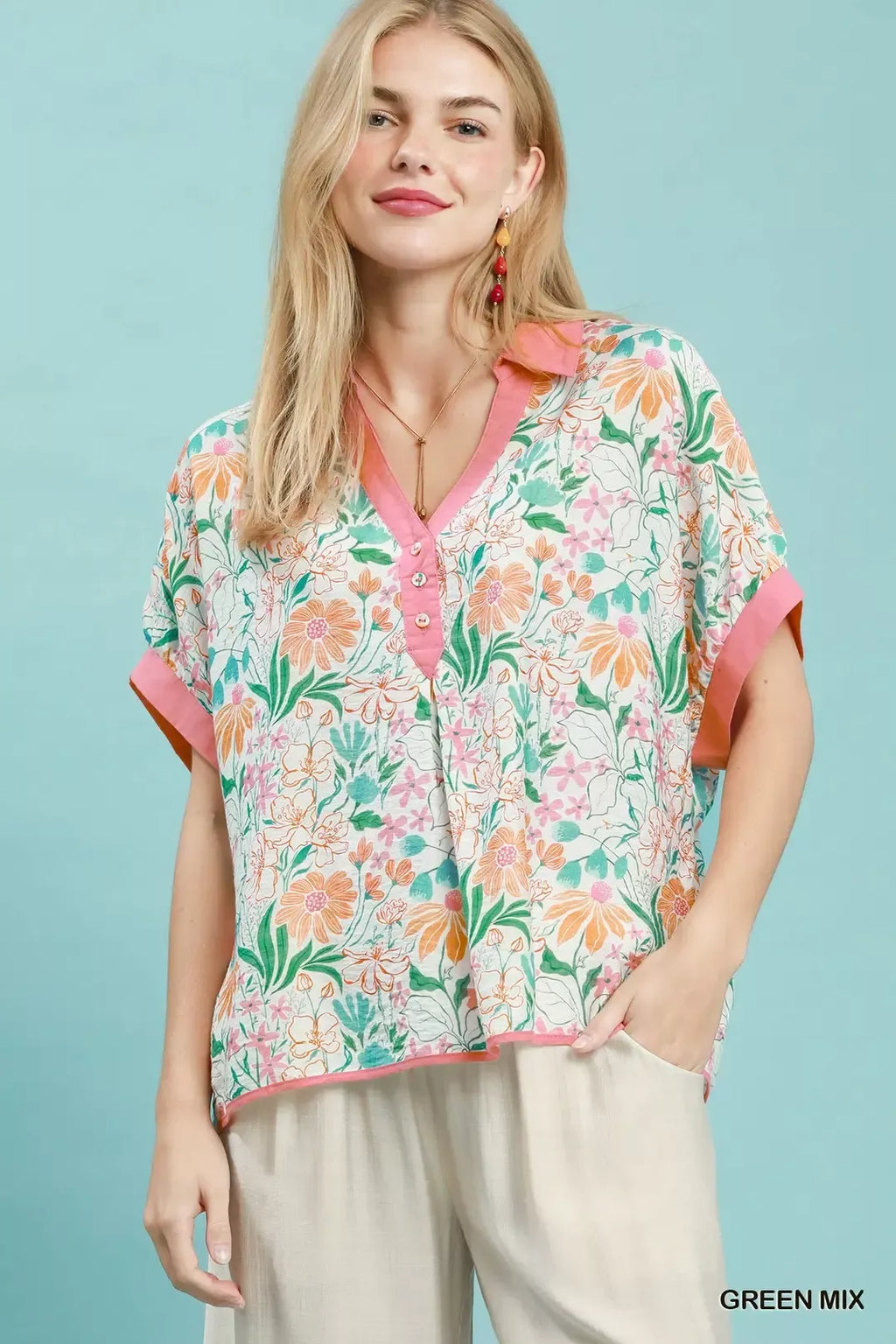 Umgee Floral Print Oversized Top