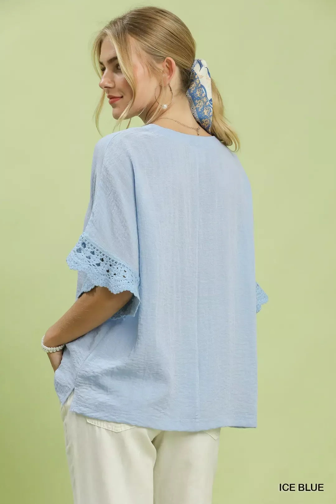 Umgee Crochet Trim Flutter Sleeve Top
