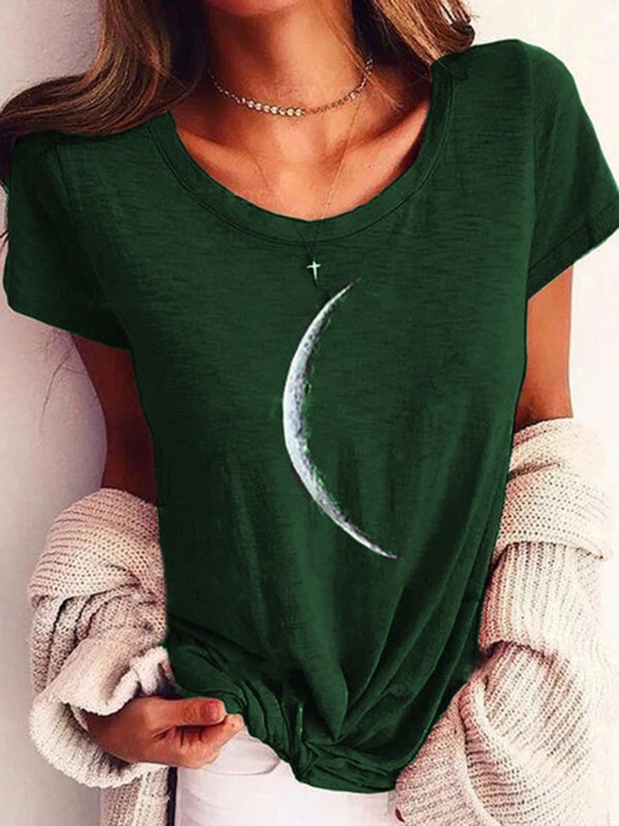 Wide Collar Printed T-Shirt – Casual Short Sleeve Top for Women