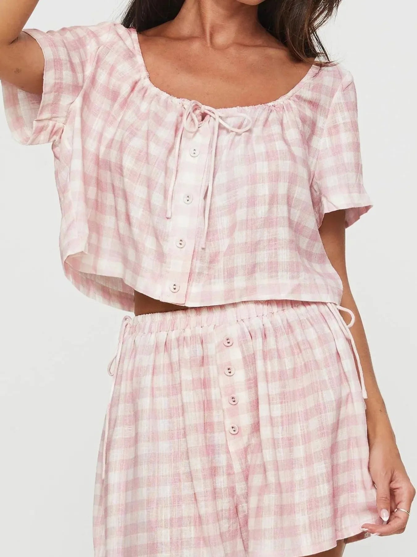 Gingham Check Top and Shorts Two-Piece Casual Set