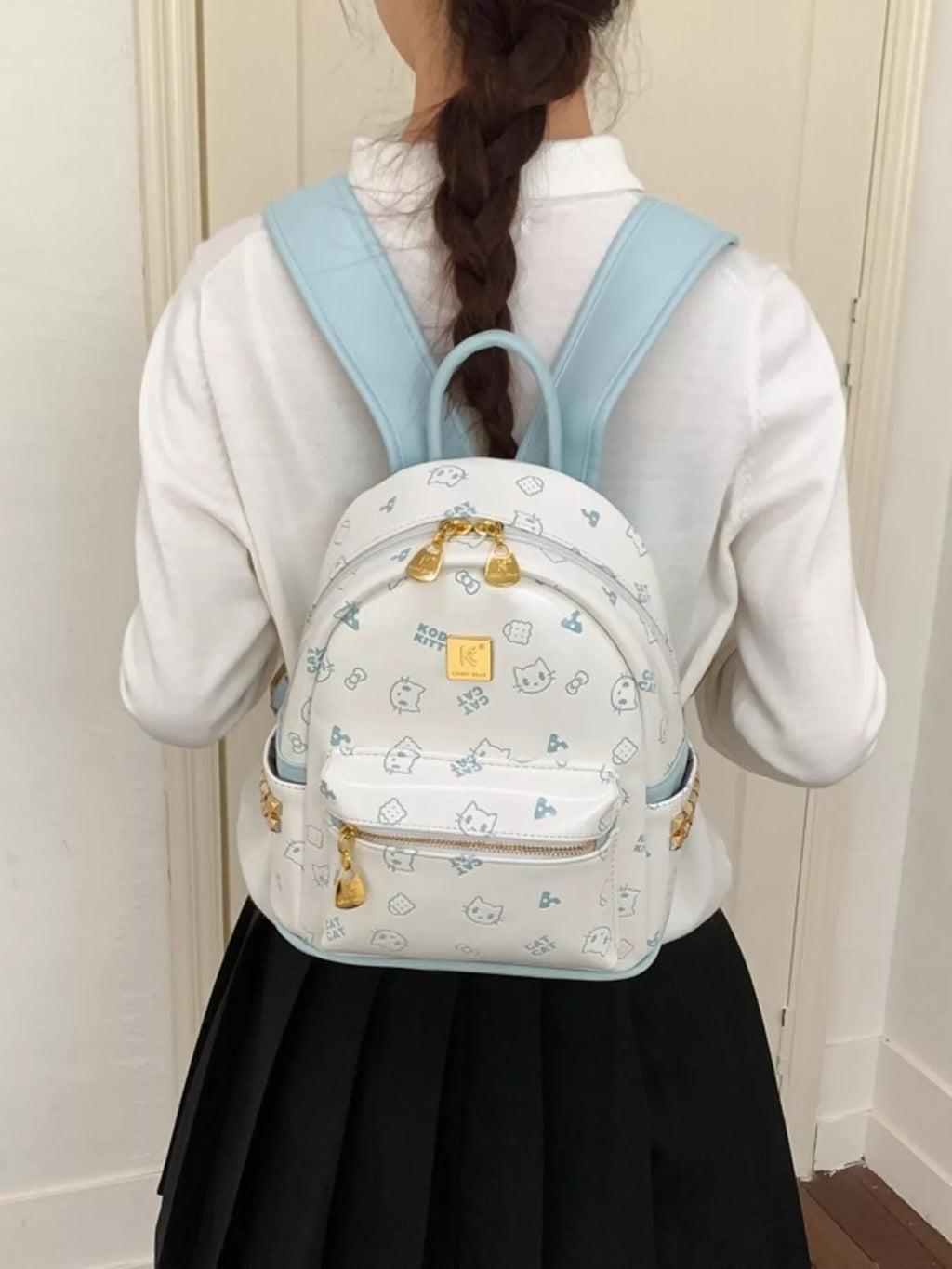 Cartoon Pattern Backpack Bag with Bear Pendant