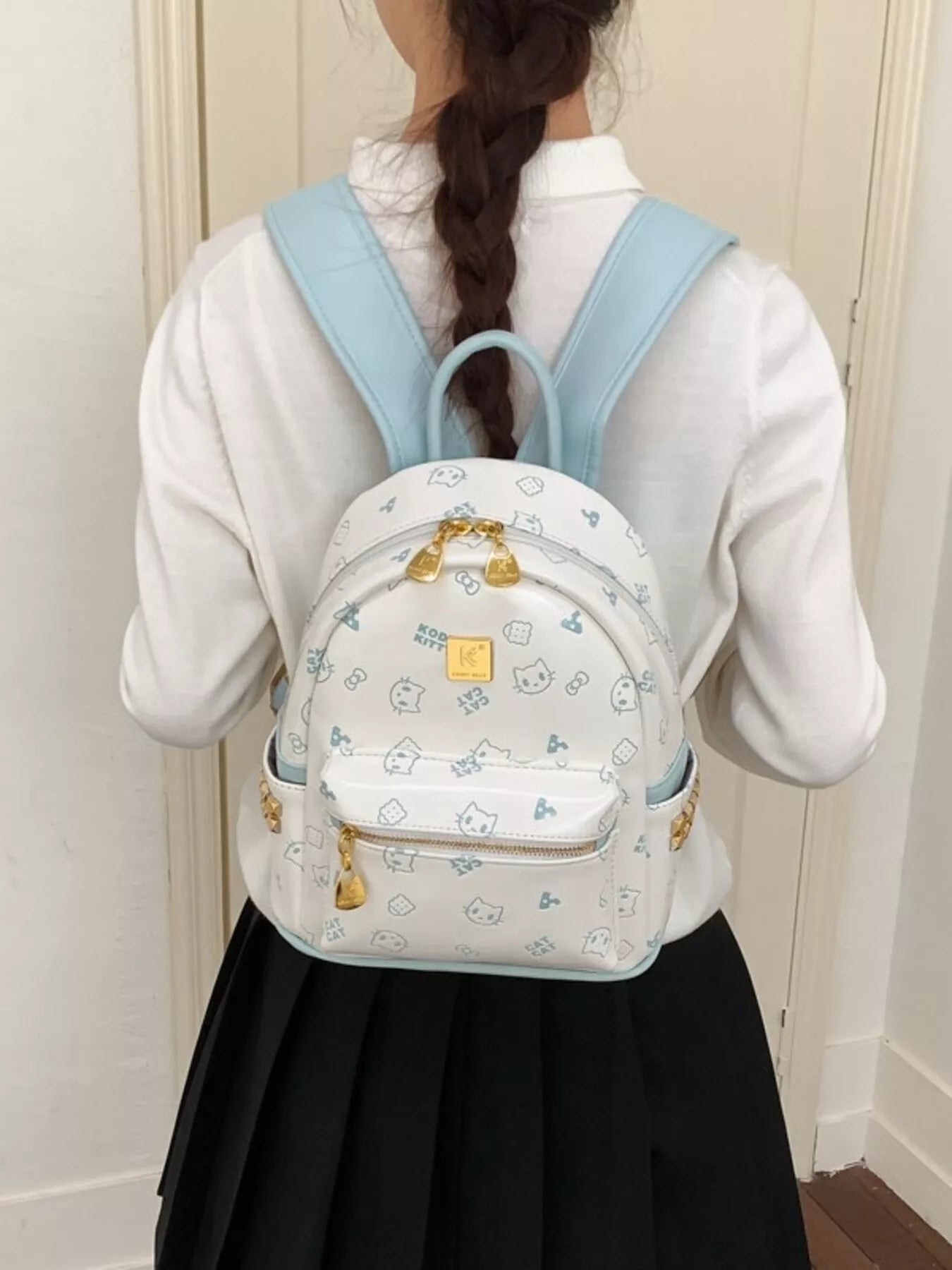 Cartoon Pattern Backpack Bag with Bear Pendant