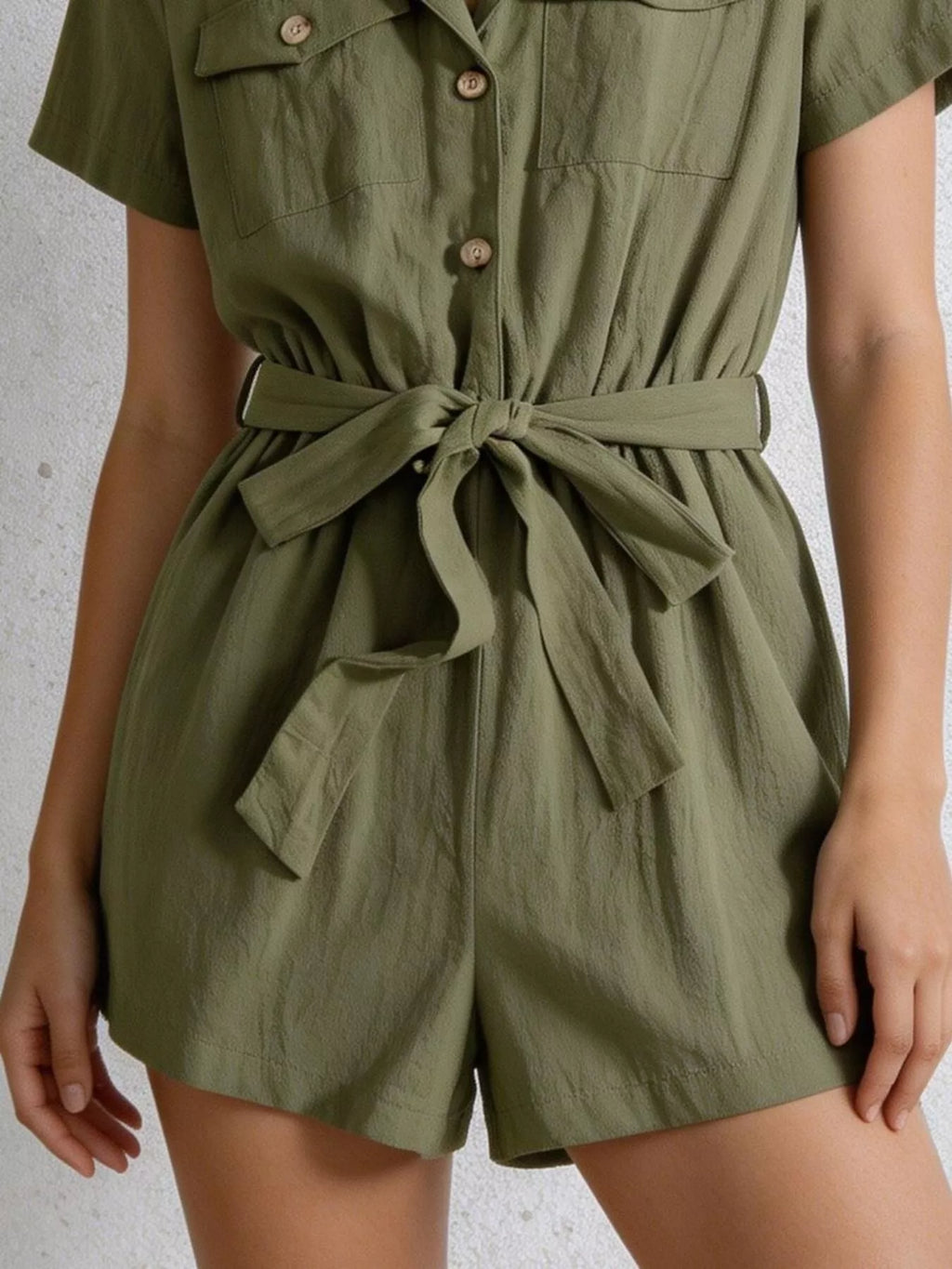 Tie Waist Short Sleeve Romper